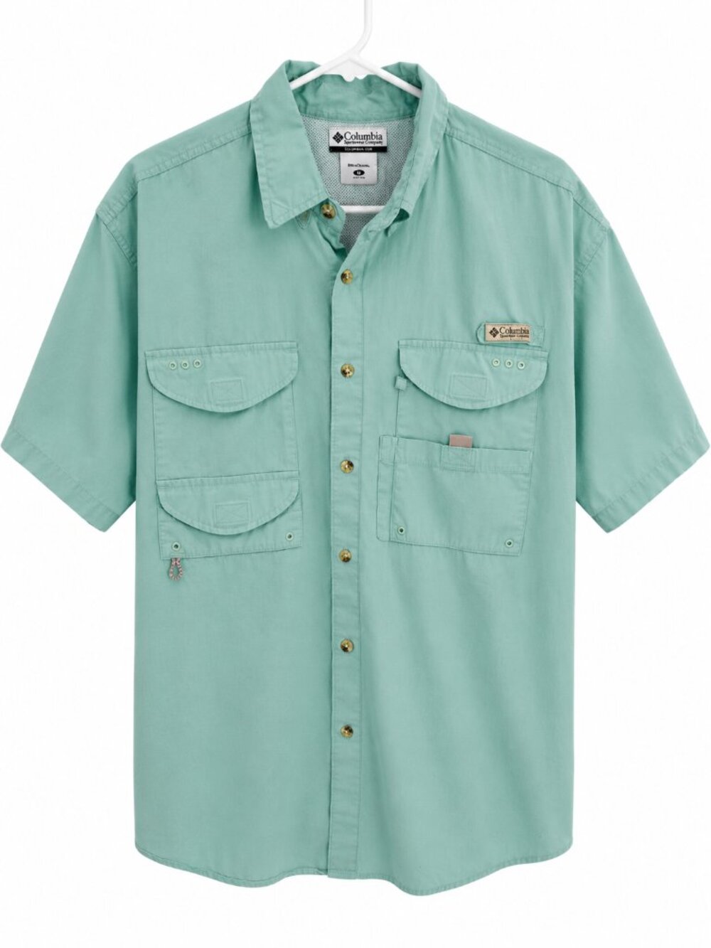 Columbia PFG Fishing Shirt Mint Green Vented Outdoor Short Sleeve Men's M